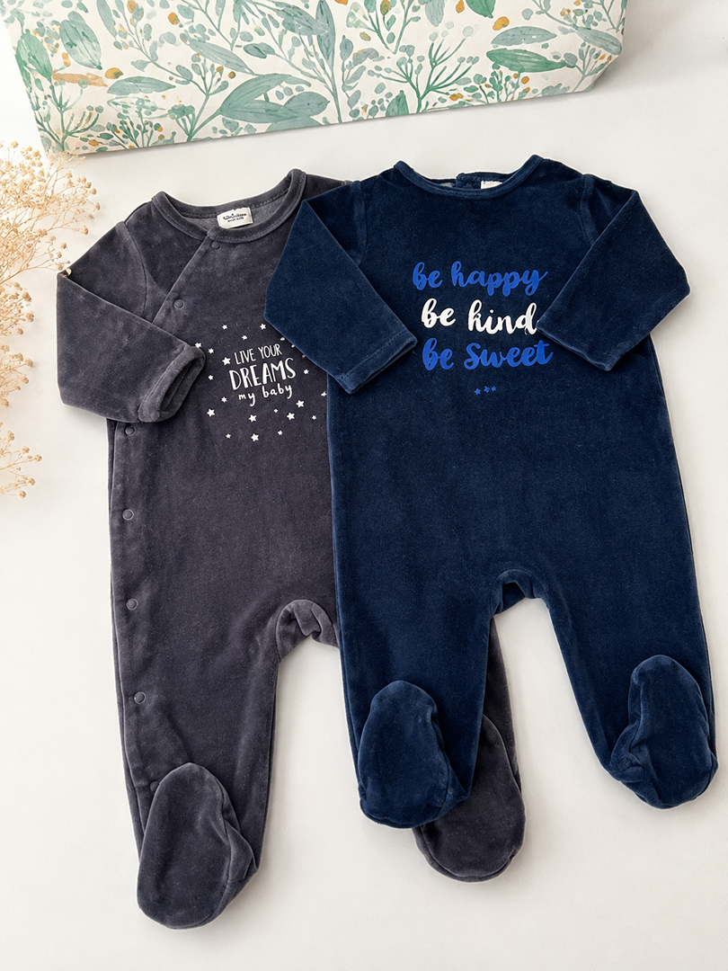 Lot 2 Pyjamas 1 pièce Velours bébé garçon 9 Mois Hiver bleu Tape à l'oeil Tex