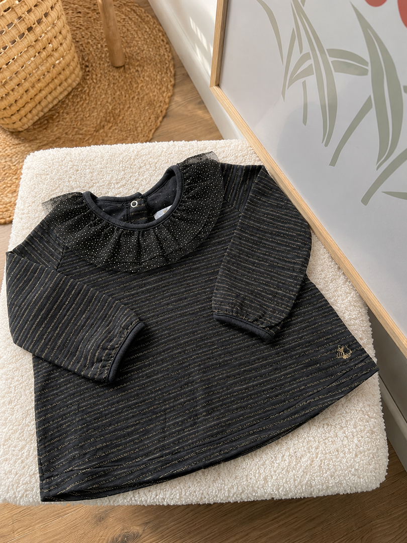 T-shirt doré Manches Longues Fille Petit Bateau 12 mois Hiver joli col