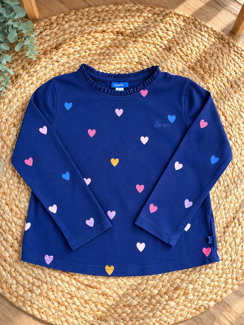 T-shirts manches longues fille Okaïdi 4 ans mi-saison bleu coeur