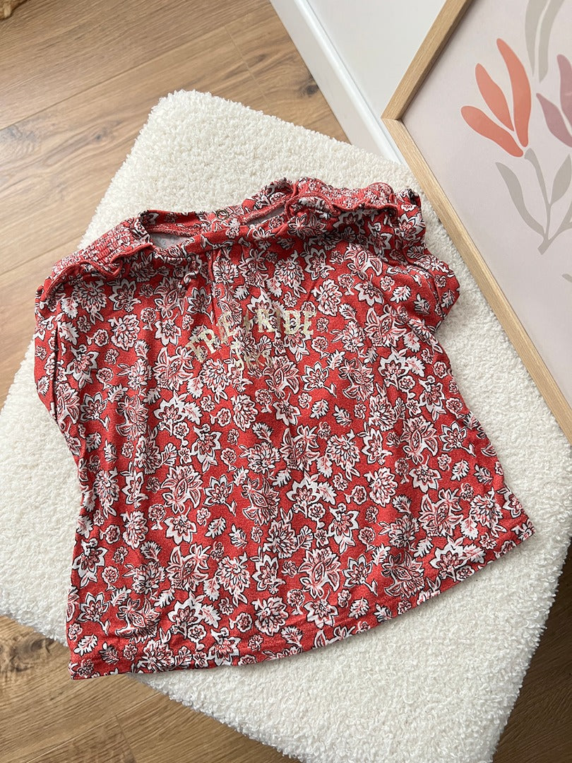 Top T-shirt Ikks fille 12 mois rouge fleurs manches courtes été