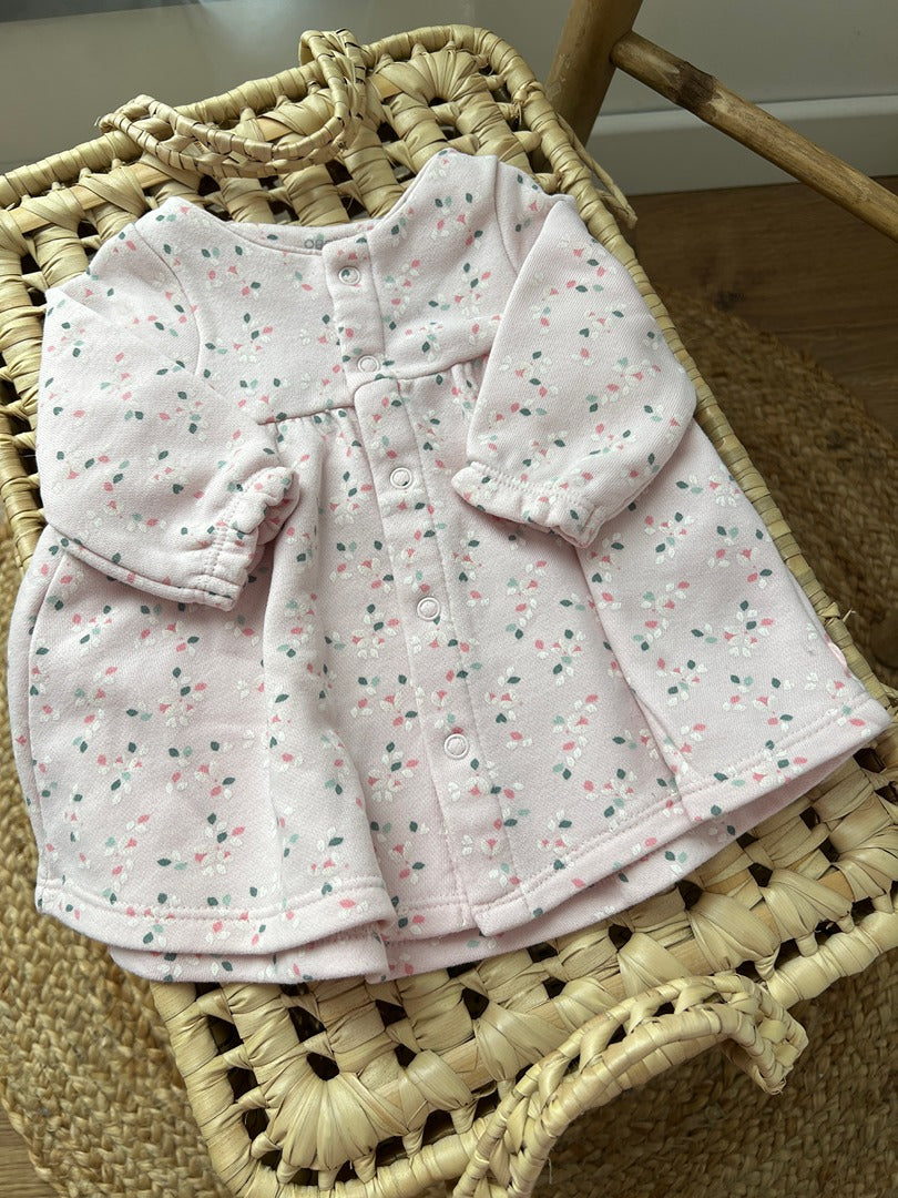 Robe Molleton Rose Fleurs Obaibi Fille 1 Mois Mi-saison