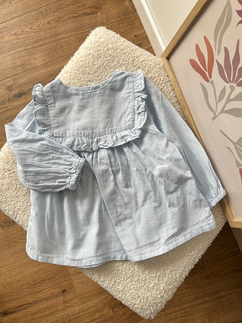 Blouse Tape à l'oeil fille 6 mois bleue manches longues mi-saison