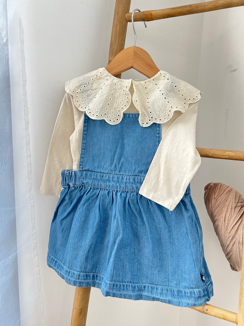Ensemble fille Petit Bateau Kiabi robe jean t-shirt col dentelle 18 mois