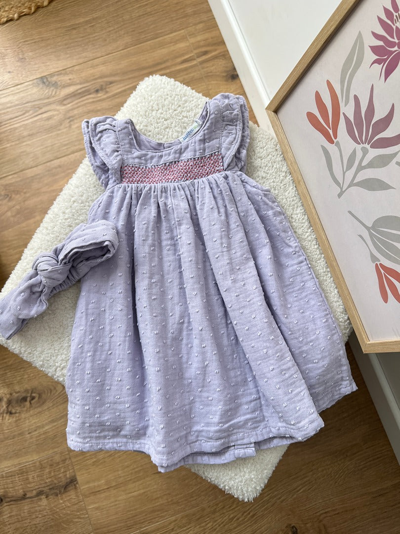 Ensemble robe & bandeau Bout'chou Bio fille 6 mois lilas été sans manches