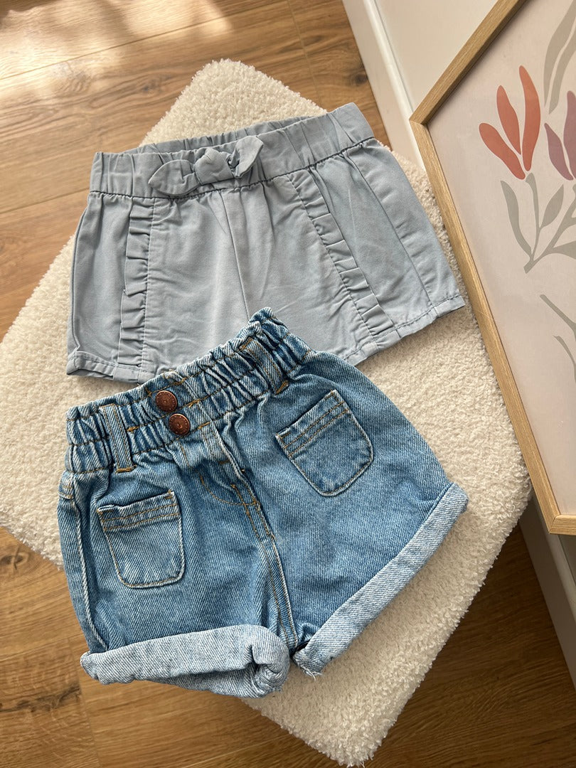 Lot 2 shorts fille Kiabi 6 mois été bleu denim et coton été