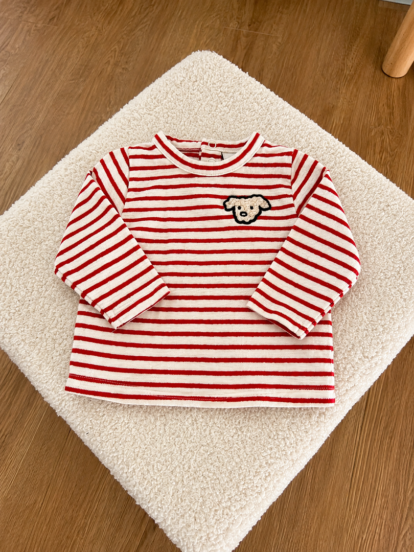 T-shirt rayé rouge blanc Tape à l'œil Tao 3 mois garçon manches longues