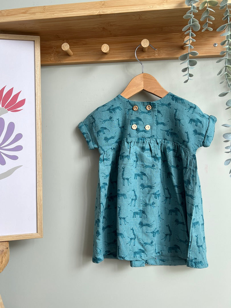 Robe Moulin Roty 18 mois fille turquoise animaux été manches courtes