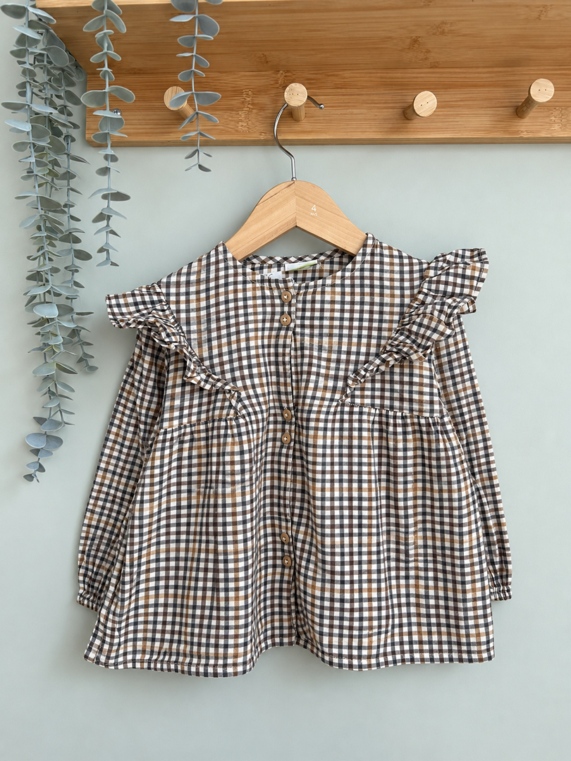 Chemise vichy fille Tape à l'œil marron à carreaux mi-saison manches longues 3 ans