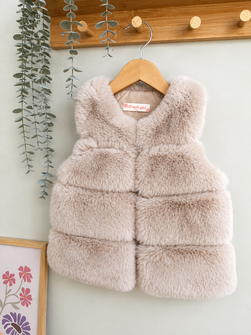Gilet sans manches Magic Girl 4 ans fausse fourrure beige fille hiver