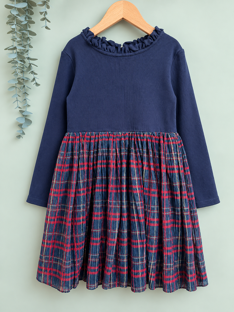 Robe bleu marine fille mi-saison manches longues 8 ans Okaïdi