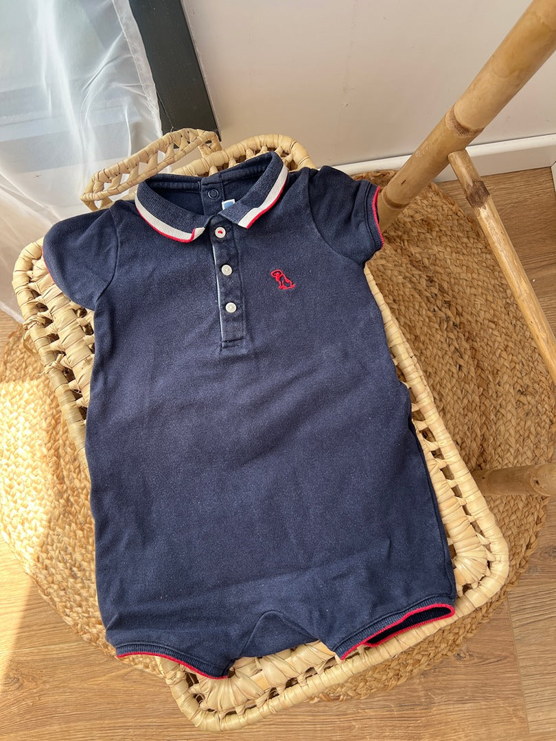 Barboteuse combinaison polo Jacadi garçon bleu marine 12 mois été manches courtes