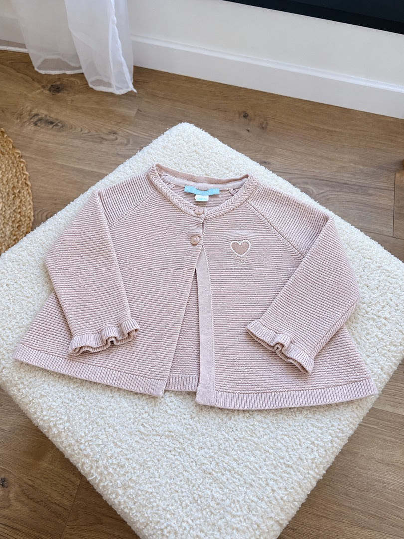 Cardigan gilet fille Obaïbi rose poudré mi-saison manches longues 6 mois
