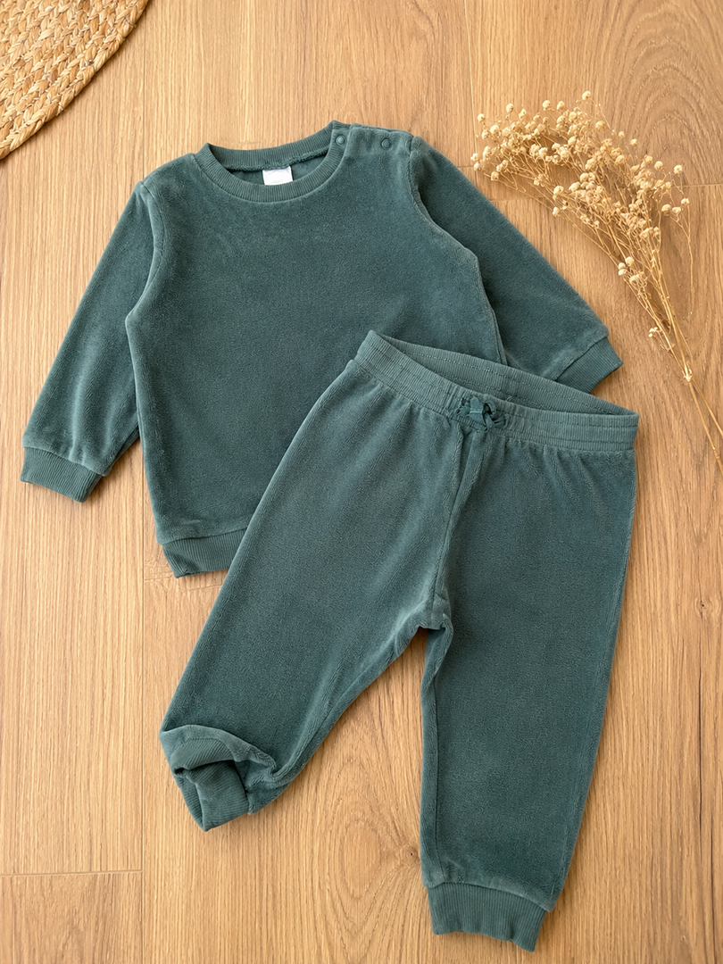 Ensemble Sweat jogging éponge H&m velours vert 12 mois 80 cm garçon mi-saison