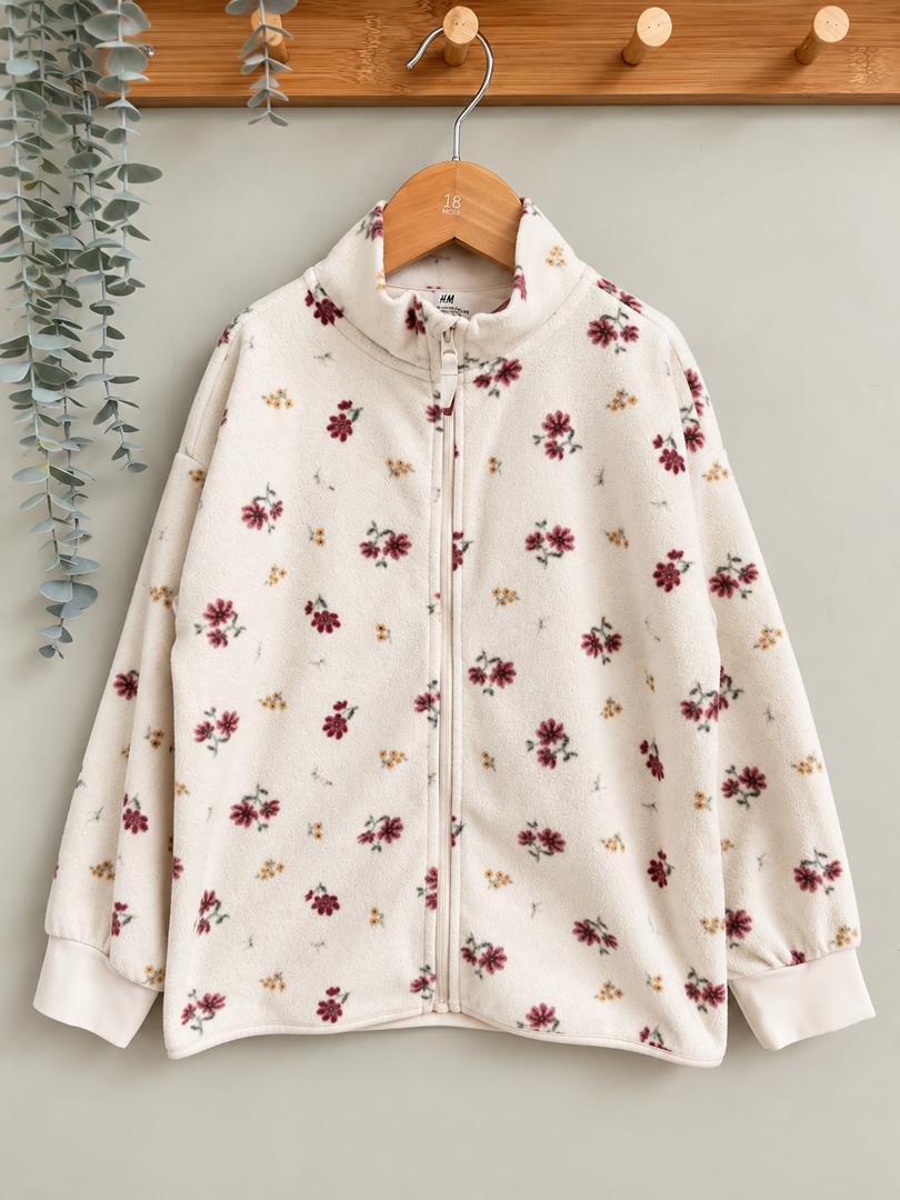 Veste polaire fille H&m crème fleurs mi-saison manches longues 6 ans