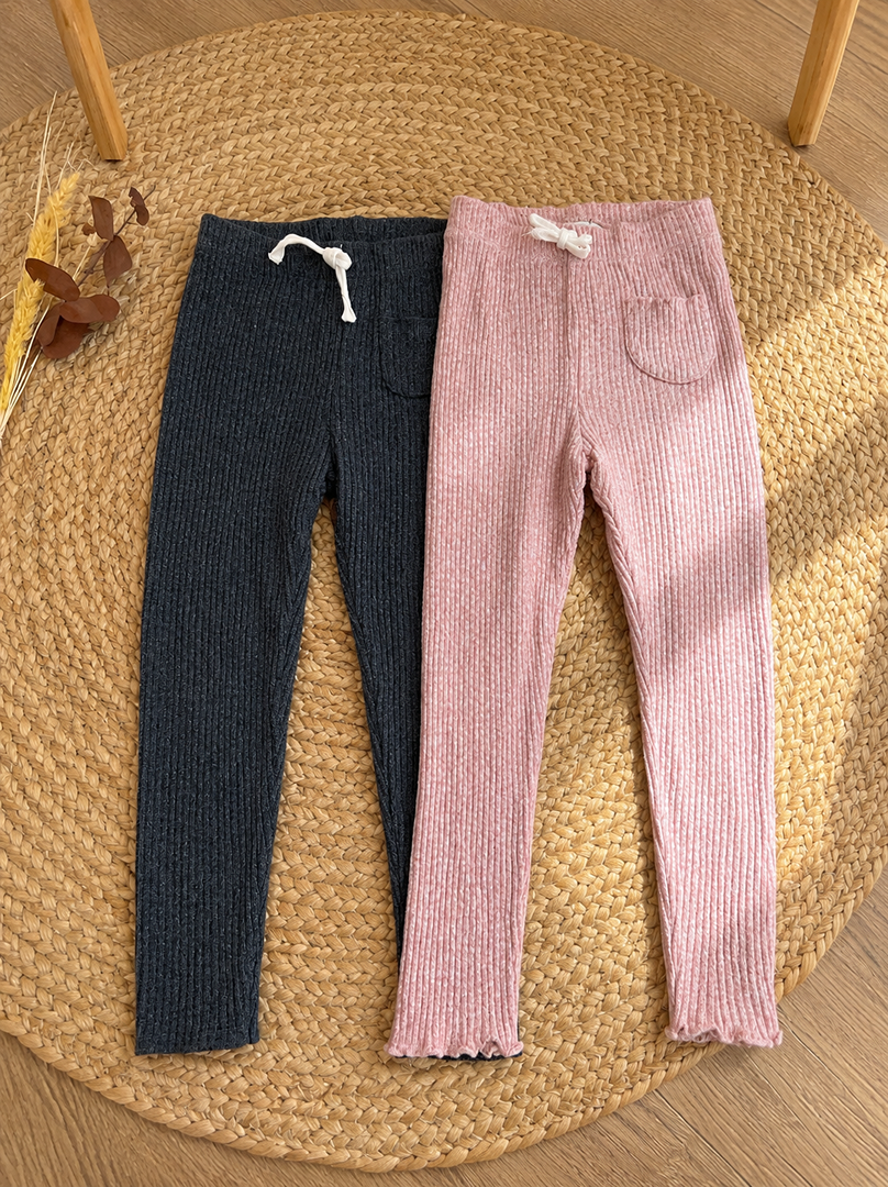 Lot de 2 leggings côtelés Zara 4 ans fille mi-saison rose et noir