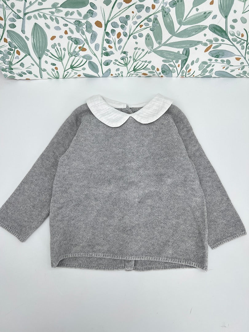 Pull maille joli col fille Mango - 9 mois 12 mois 80 cm - Gris