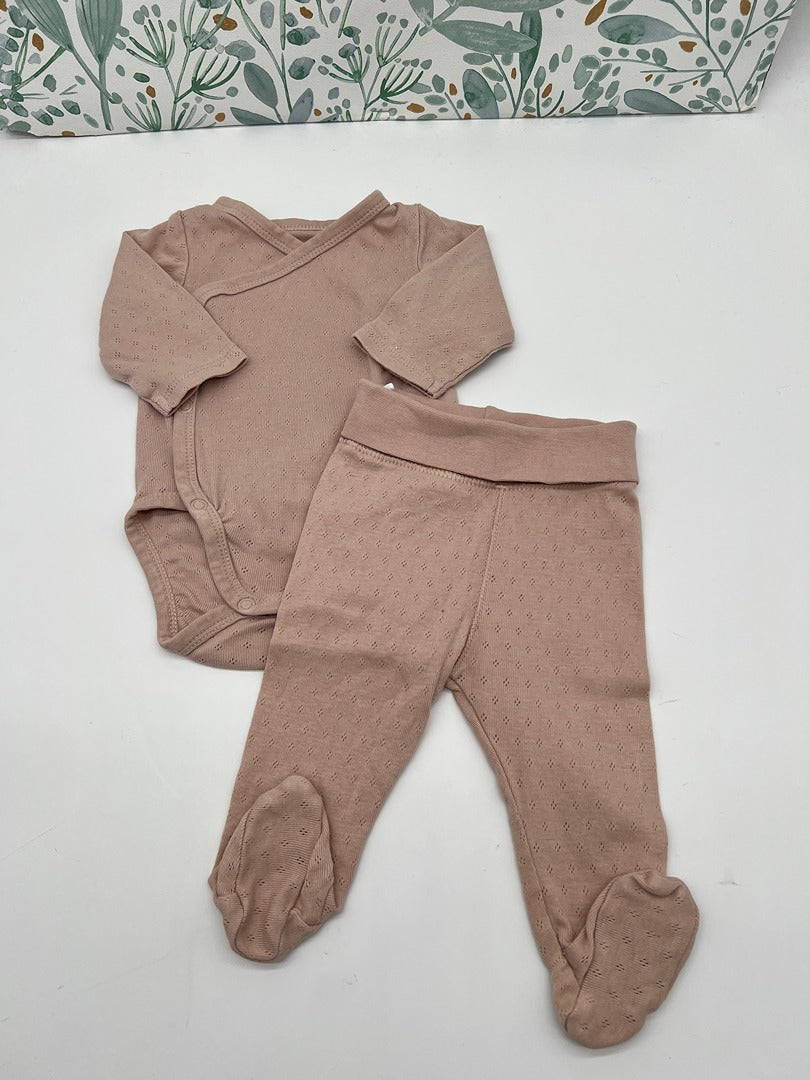 Ensemble body croisé legging assorti fille H&m - 1 mois - Rose