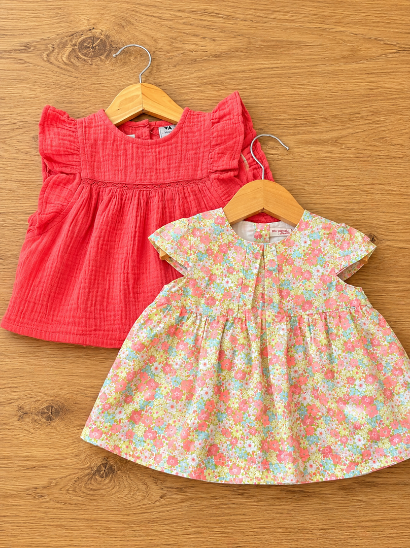 Lot 2 blouses filles Tape à l'oeil Dpam 6 mois rose été sans manche