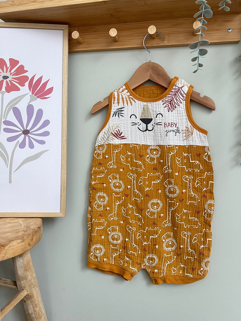 Combishort Petit Béguin double gaze de coton moutarde 3 ans mixte été