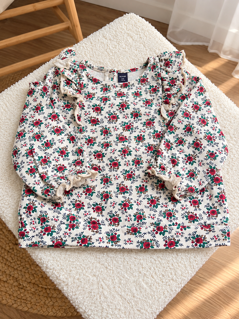 Sweat pull blanc à volants Sergent Major fille 18 mois fleurs mi-saison manches longues