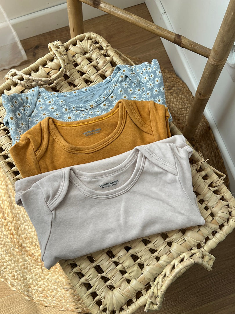 Lot de 3 bodies fille Vertbaudet 3 ans fleurs mi-saison col Us manches longues