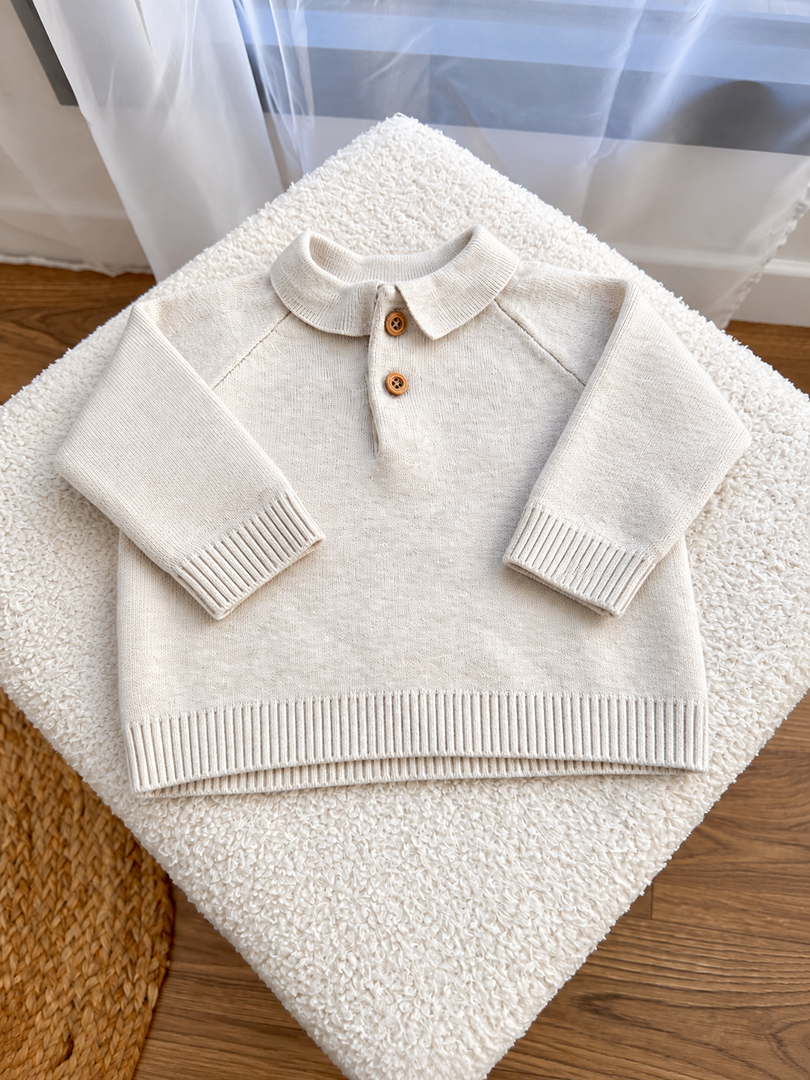 Pull col polo Tape à l'œil beige garçon 9 mois hiver manches longues