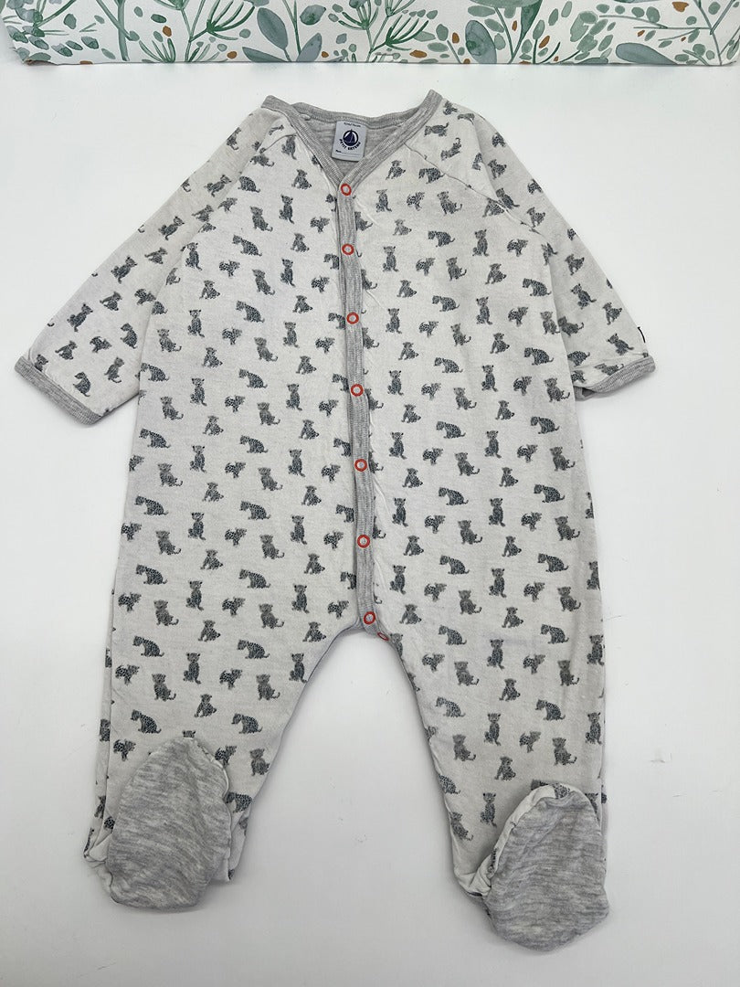 Pyjama grenouillère 1 pièce Petit Bateau 12 mois mixte gris motif tigre manches longues mi-saison