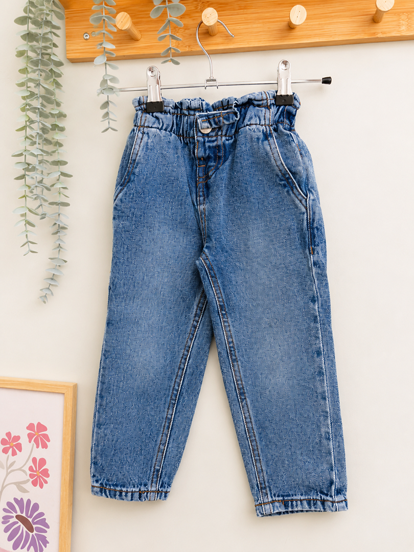 Jean fille 2 ans 3 ans 92 cm coupe paperbag denim bleu mi-saison