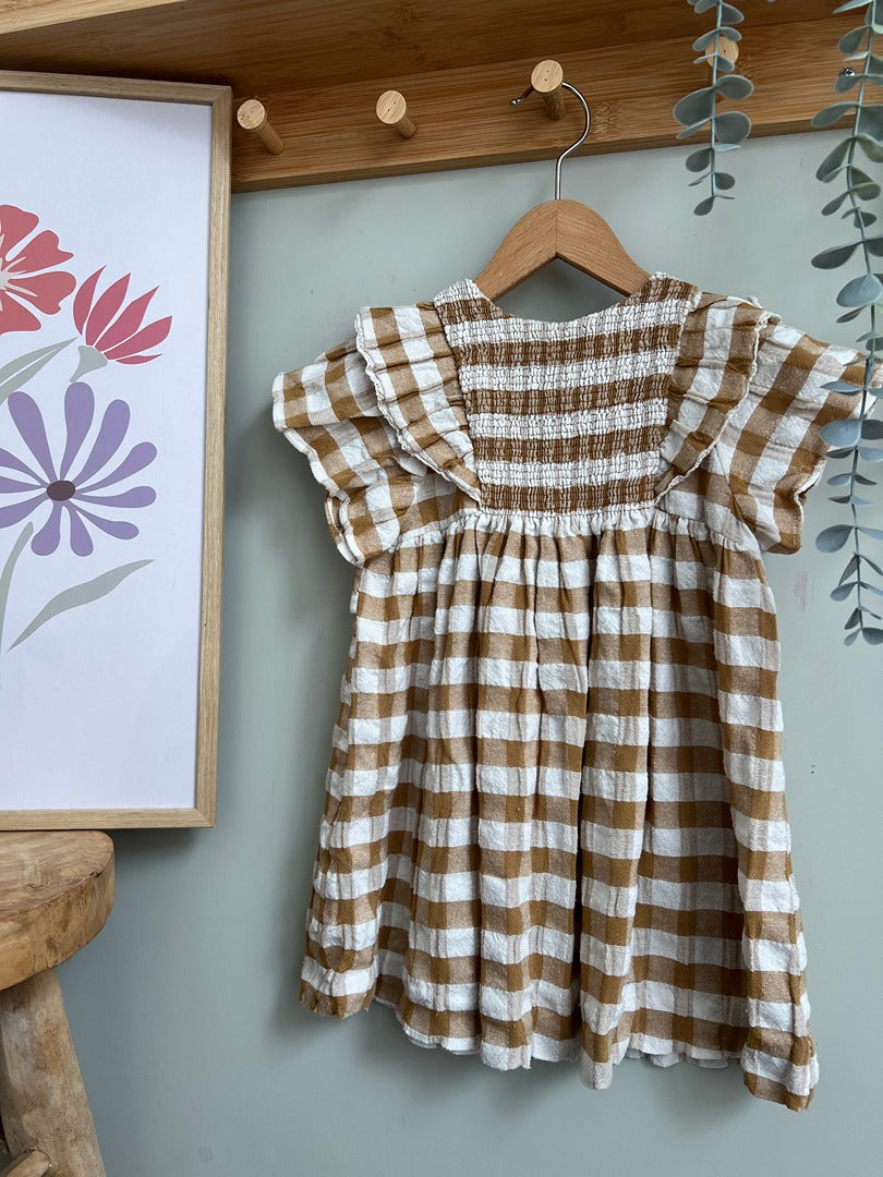 Robe fille Zara Kids carreaux marron smocks été 4 ans
