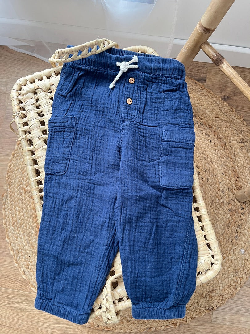 Pantalon cargo H&m 18 mois bleu gaze de coton garçon mi-saison
