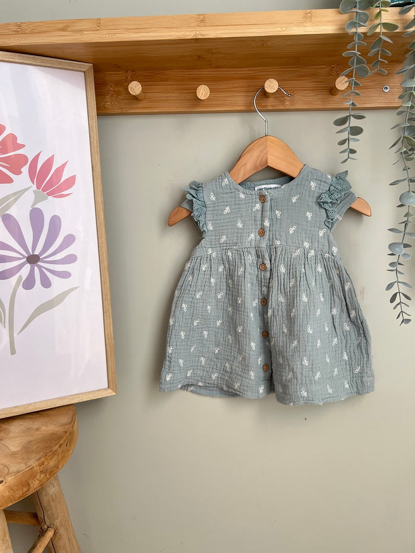 Robe sans manches été gaz de coton fille Vertbaudet - 12 mois - Vert fleuri