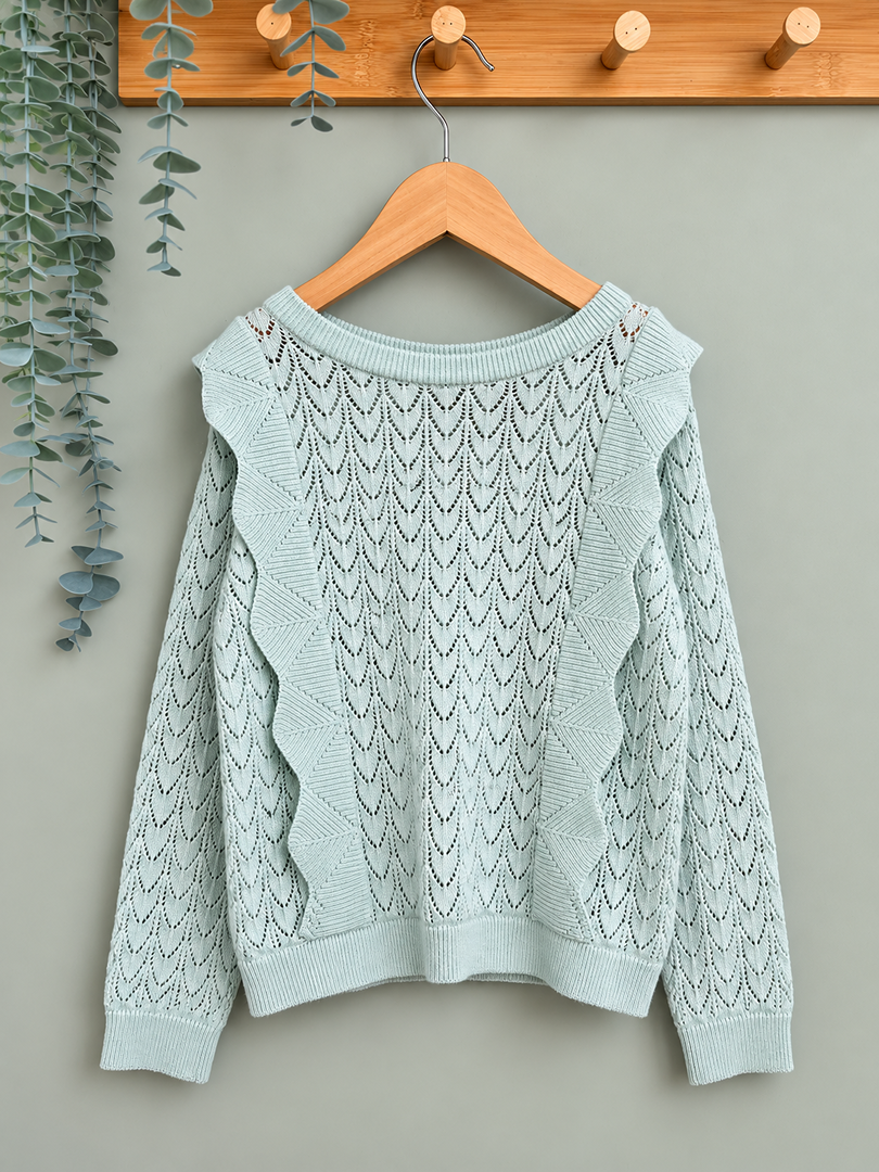 Pull fille Sergent Major vert menthe 6 ans mi-saison manches longues ajouré