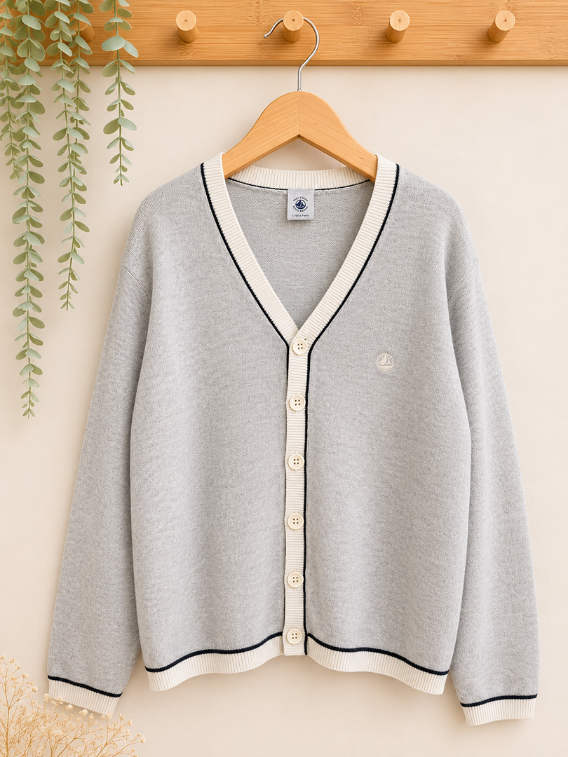 Gilet Petit Bateau 8 ans gris garçon manches longues mi-saison