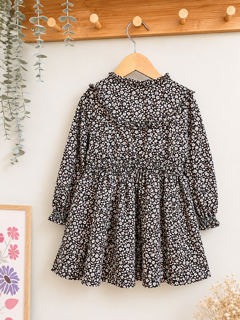 Robe fille Sergent Major 3 ans noire fleurie manches longues mi-saison