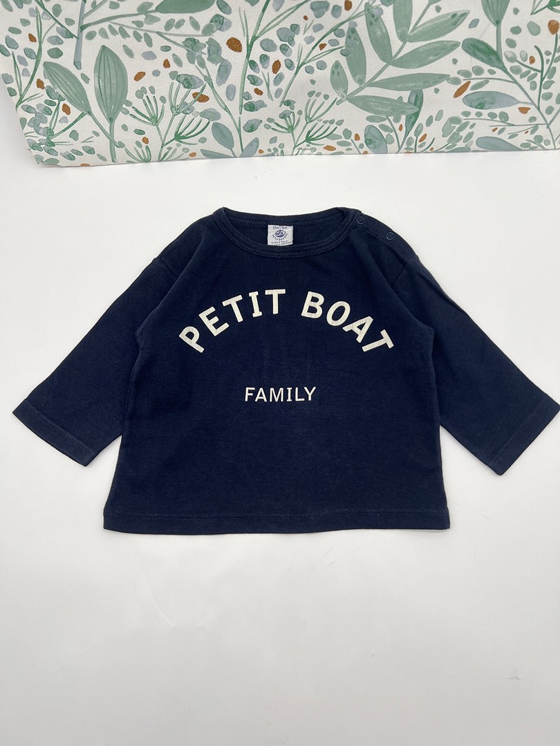 T-shirt manches longues Petit Bateau Garçon - 12 mois - Bleu marine