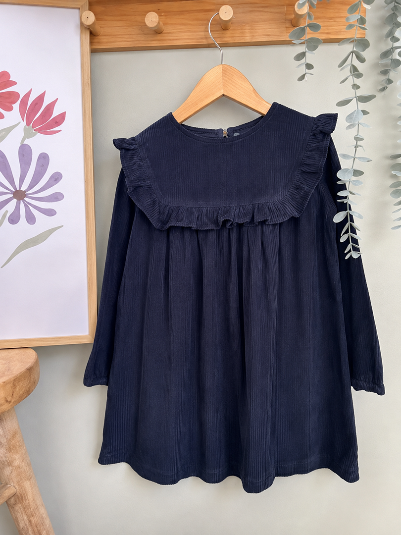 Robe fille Jacadi velours côtelé marine 5 ans manches longues