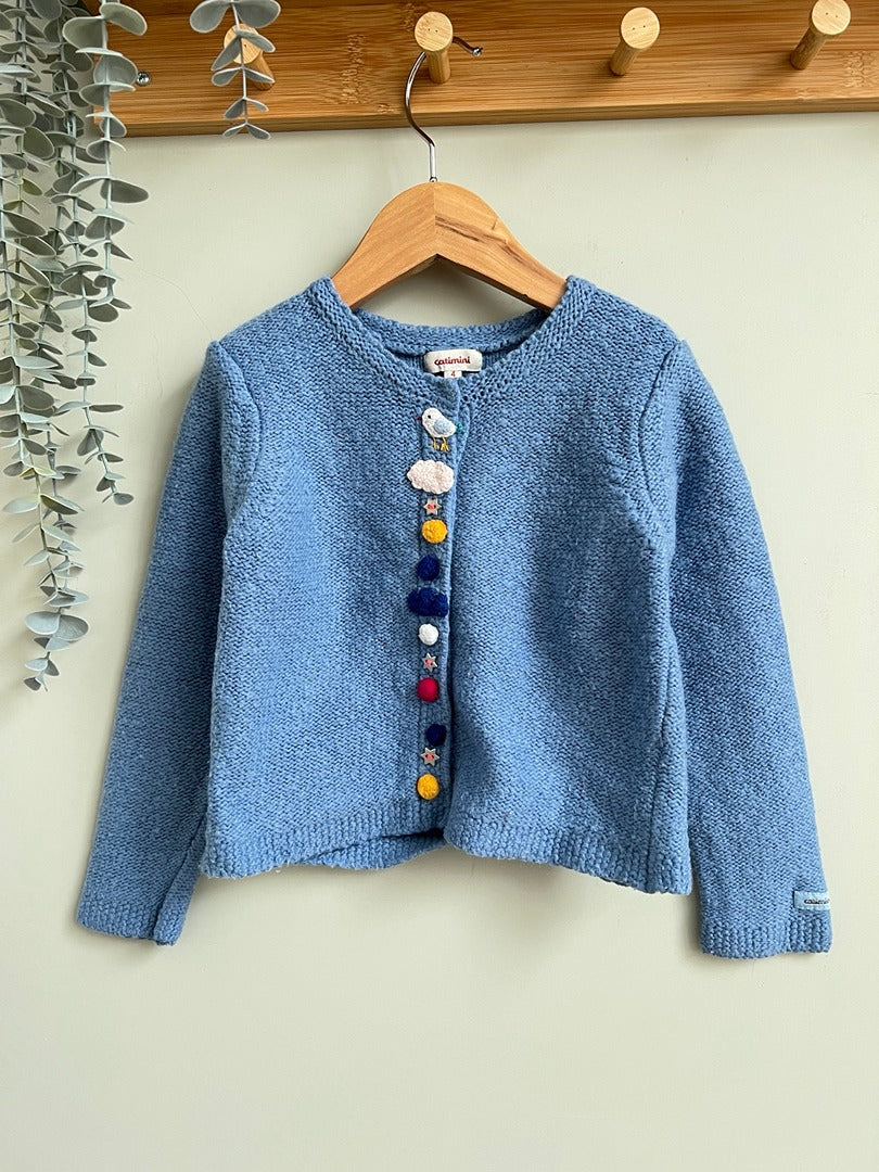 Cardigan fille catimini bleu clair hiver manches longues 4 ans