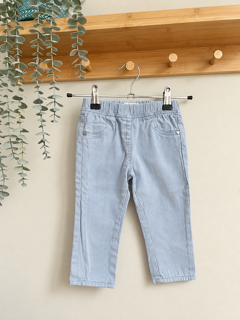 Pantalon fille Du Pareil au Même bleu clair pailleté mi-saison 2 ans