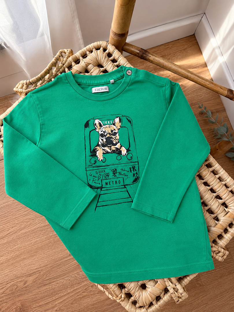 T-shirt manches longues garçon Ikks vert 2 ans mi-saison