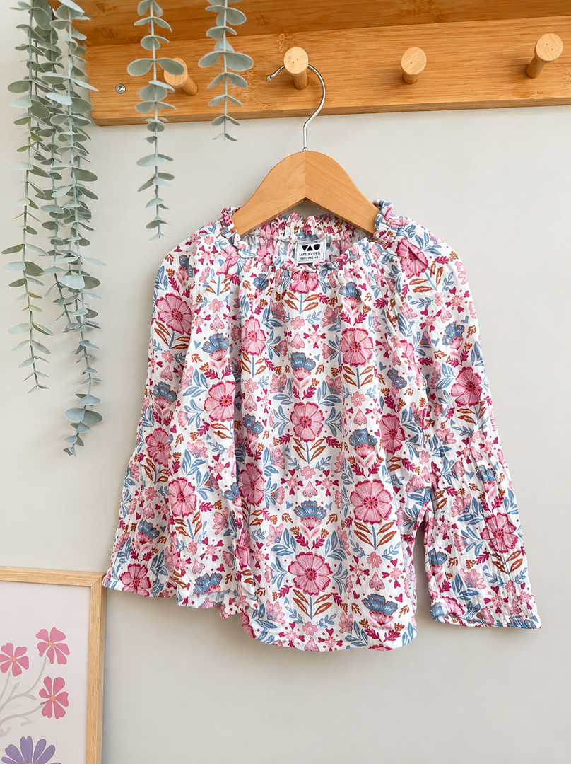 Blouse rose fleuri fille Tape à l'œil Tao 3 ans mi-saison manches longues