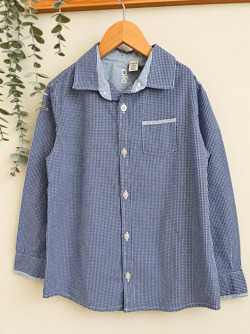 Chemise garçon Okaïdi 6 ans bleue à carreaux mi-saison