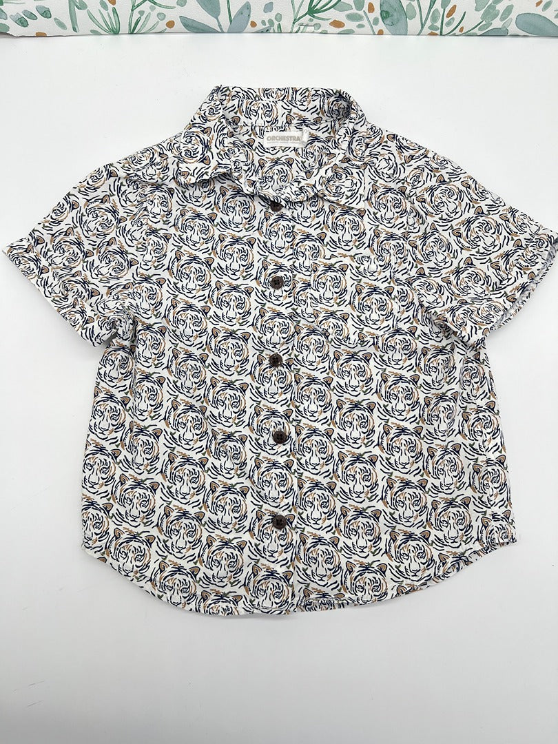 Chemise à manches courtes été garçon Orchestra - 3 ans - Blanc imprimé tigre