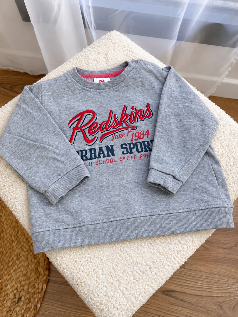Sweat-shirt pull garcon Redskins gris hiver manches longues 2 ans