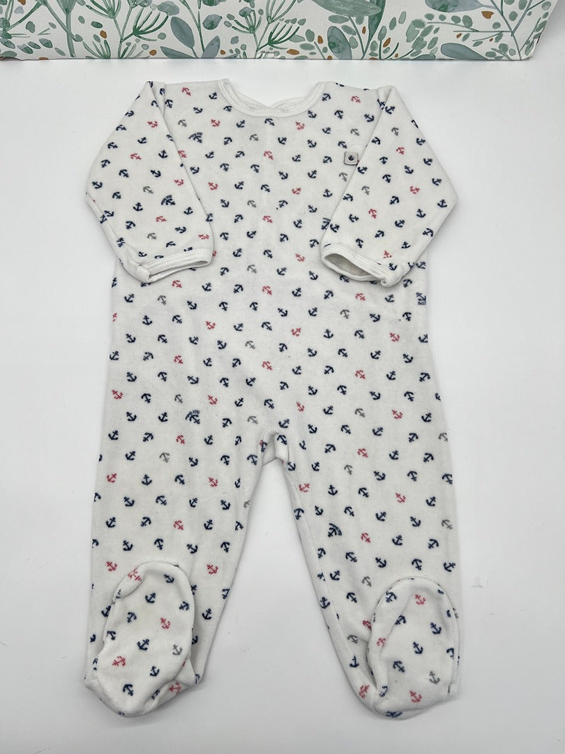 Pyjama 1 pièce en velours Petit Bateau 12 mois blanc encre mixte fille ou garçon