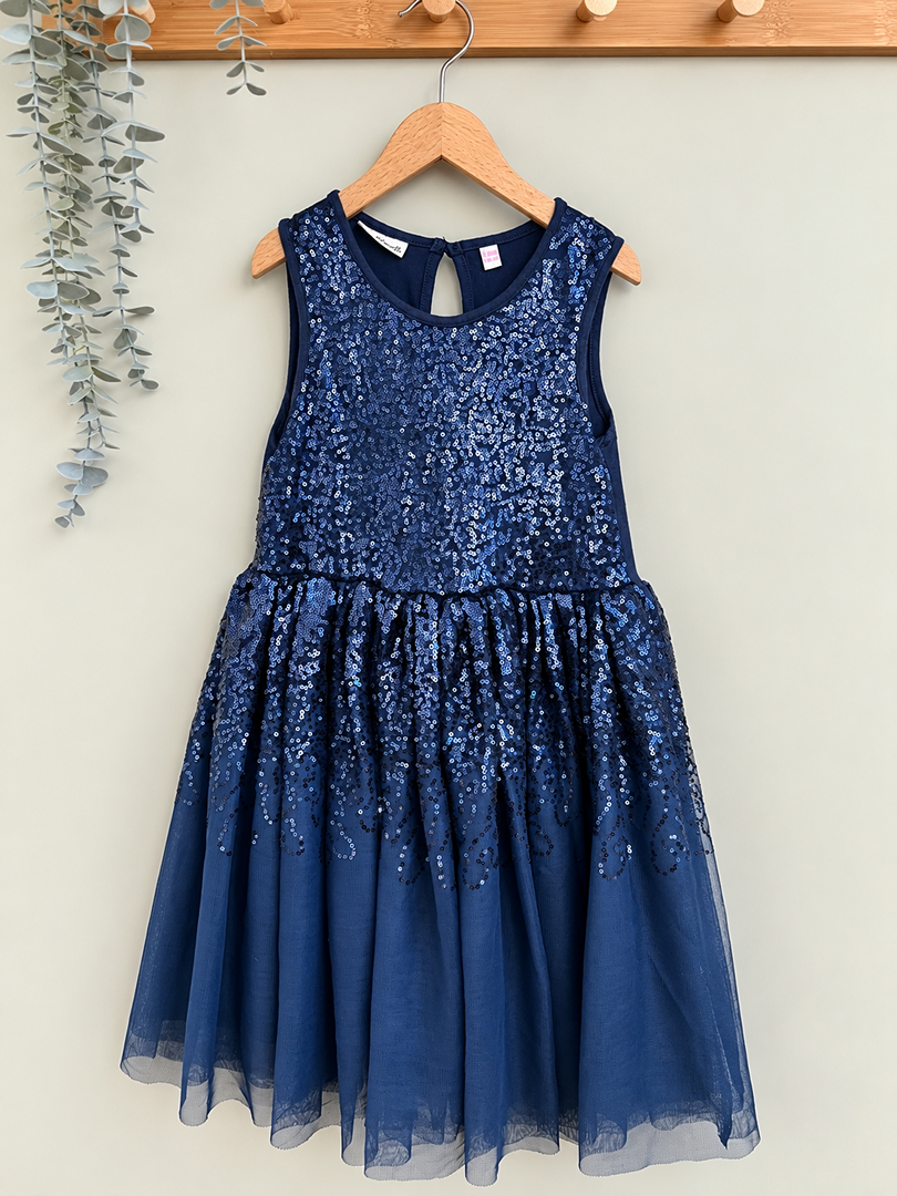 Robe de fête fille Lili Marelle bleu pailletée hiver sans manches 5 ans