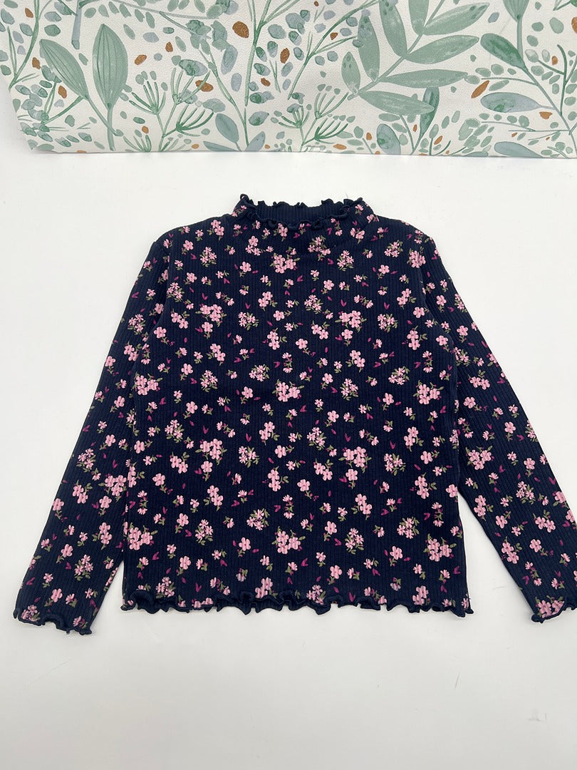 Sous-pull / t-shirt côtelé fille Tao Tape à l'oeil - 3 ans - Marine fleuri