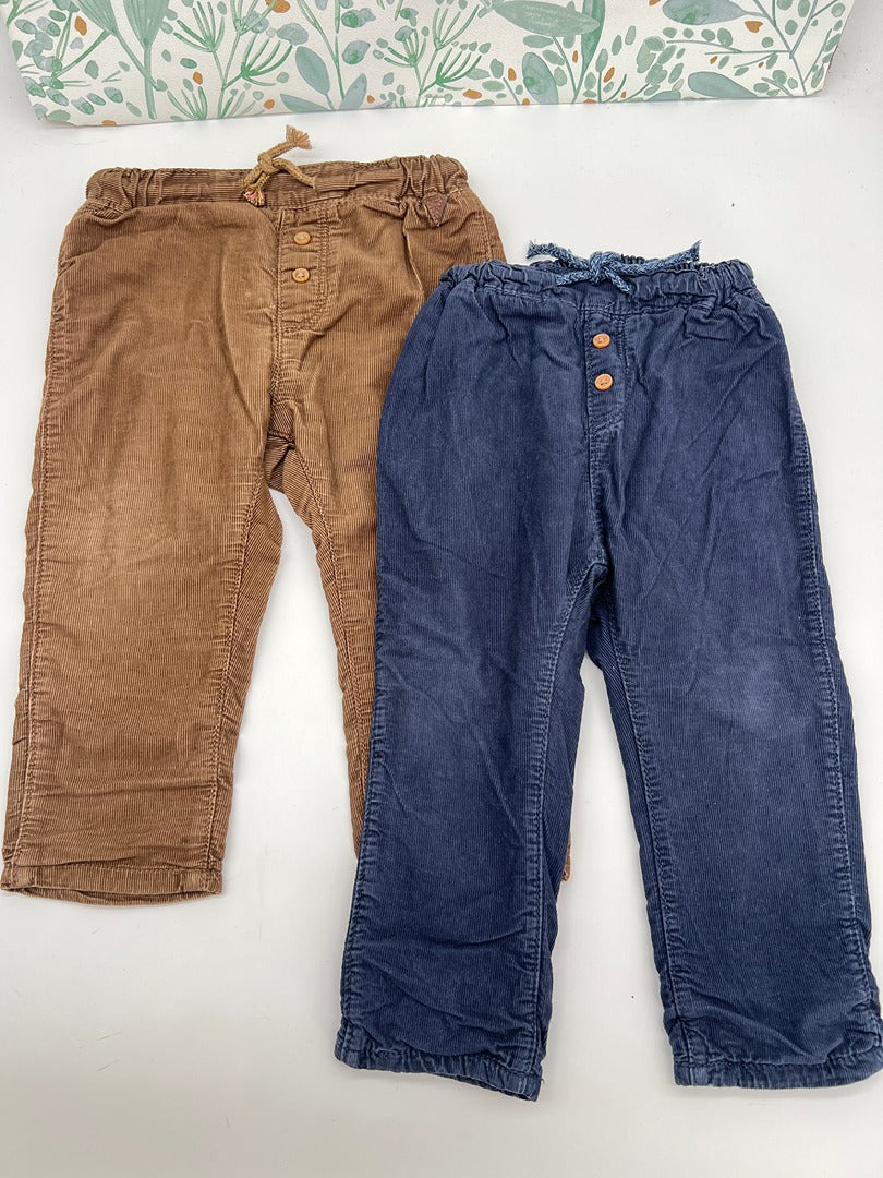 Lot 2 pantalons velours côtelé garçon H&m - 18 mois 86 cm - Marron bleu marine