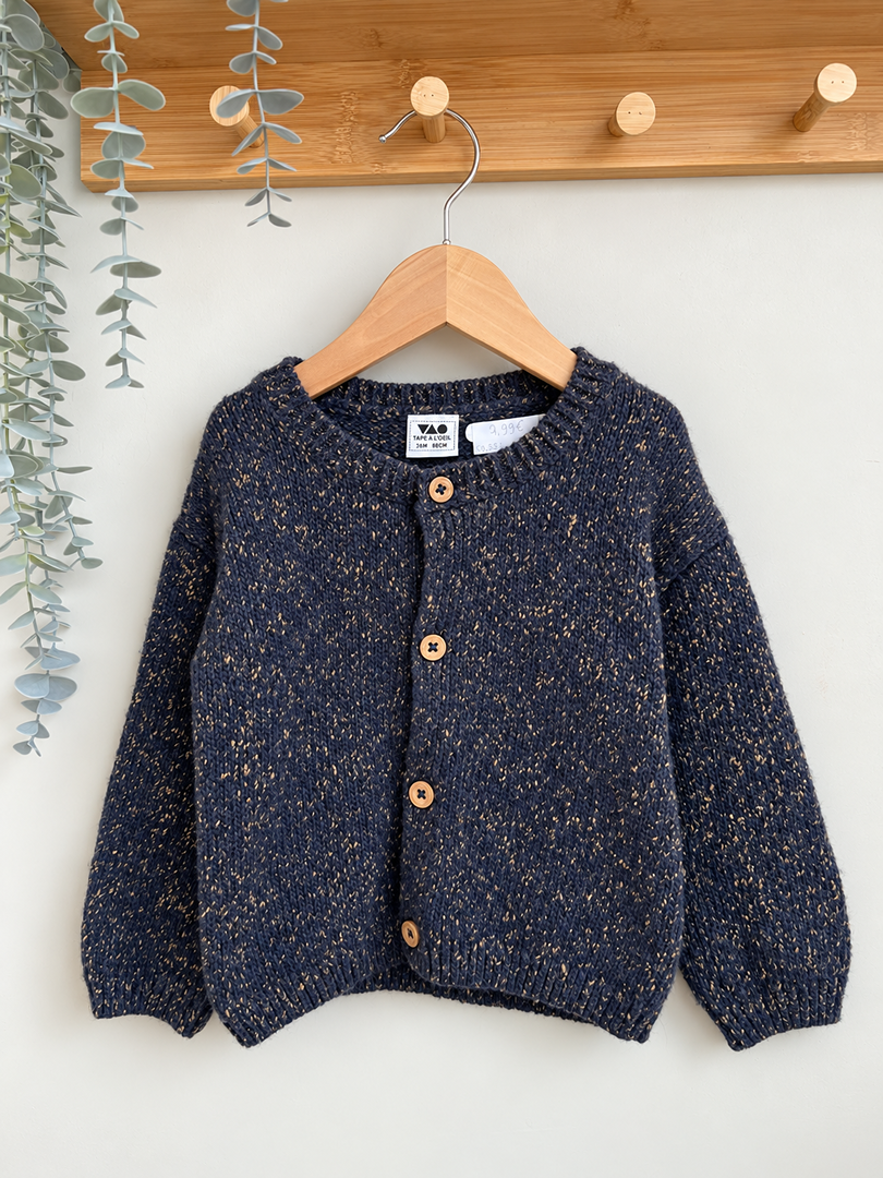 Gilet garçon Tape à l'œil bleu marine chiné manches longues 3 ans mi-saison