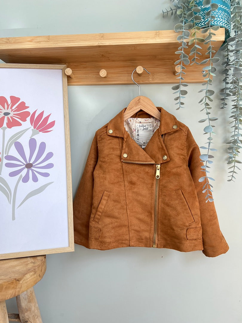 Veste style biker perfecto fille Vertbaudet daim camel 3 ans mi-saison