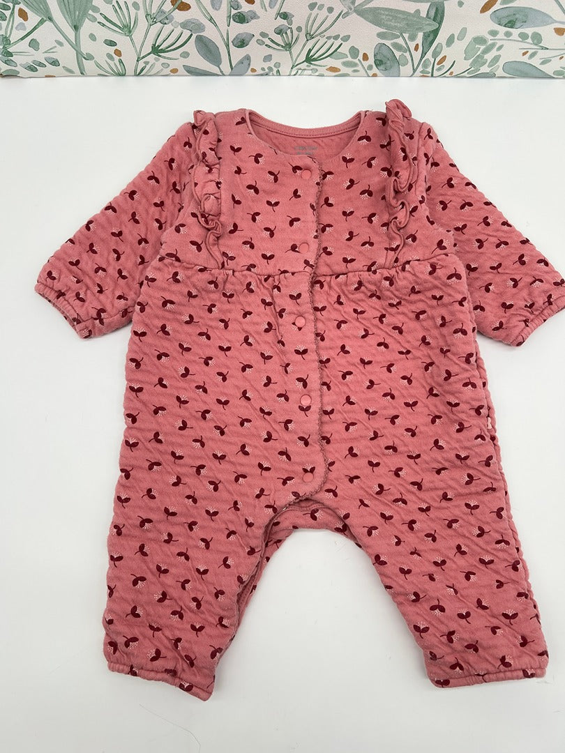 Combinaison Pyjama Obaïbi fille 6 mois rose fleurie matelassée